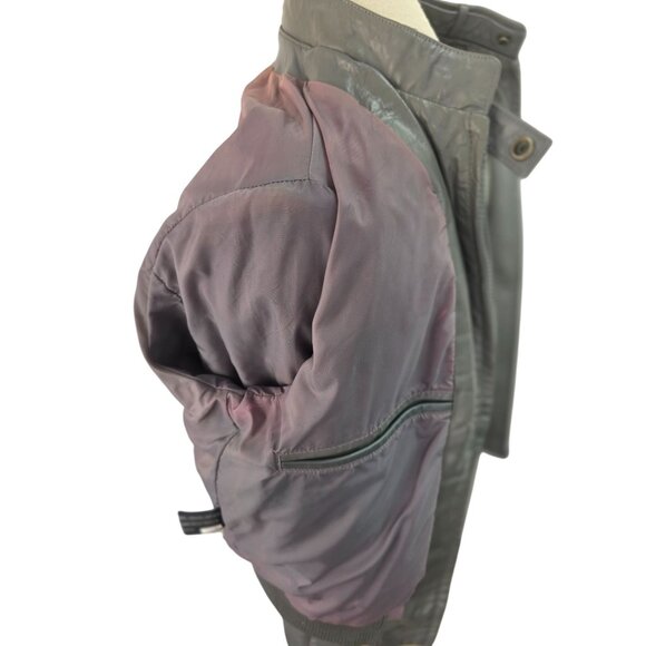 Wilsons Leather Y2K Gray Bomber Jacket Mens Sz 40  M/L Snap Tab Standing Collar - Picture 13 of 13